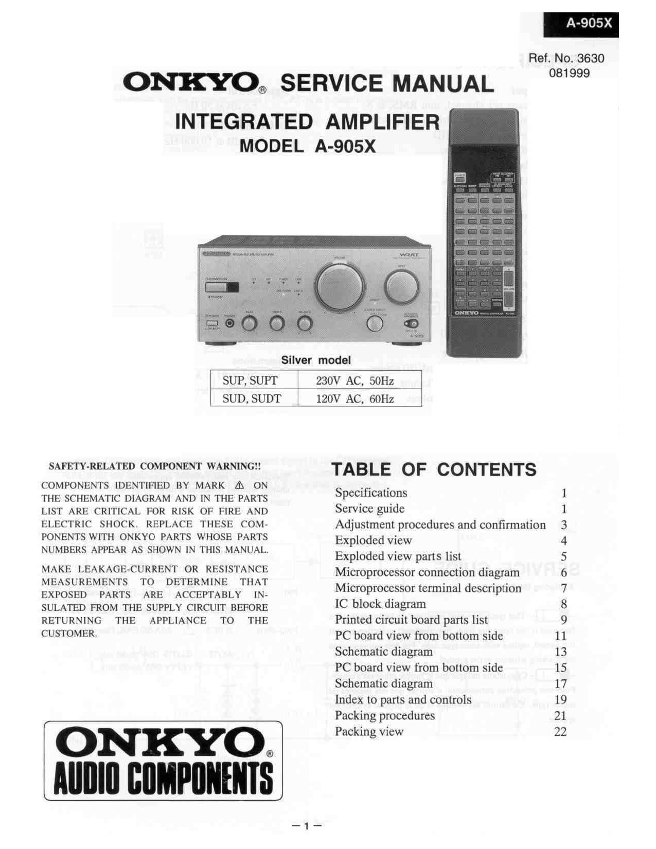 Onkyo A 905 X Service Manual