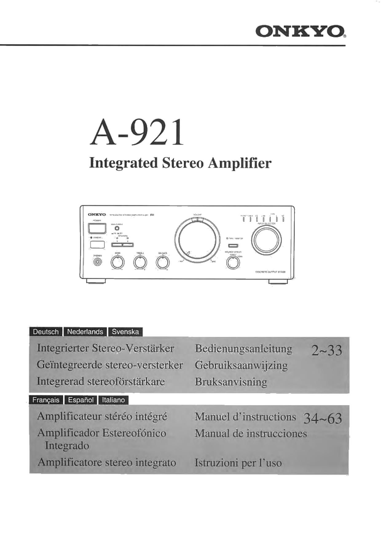 Onkyo A 921 Owners Manual