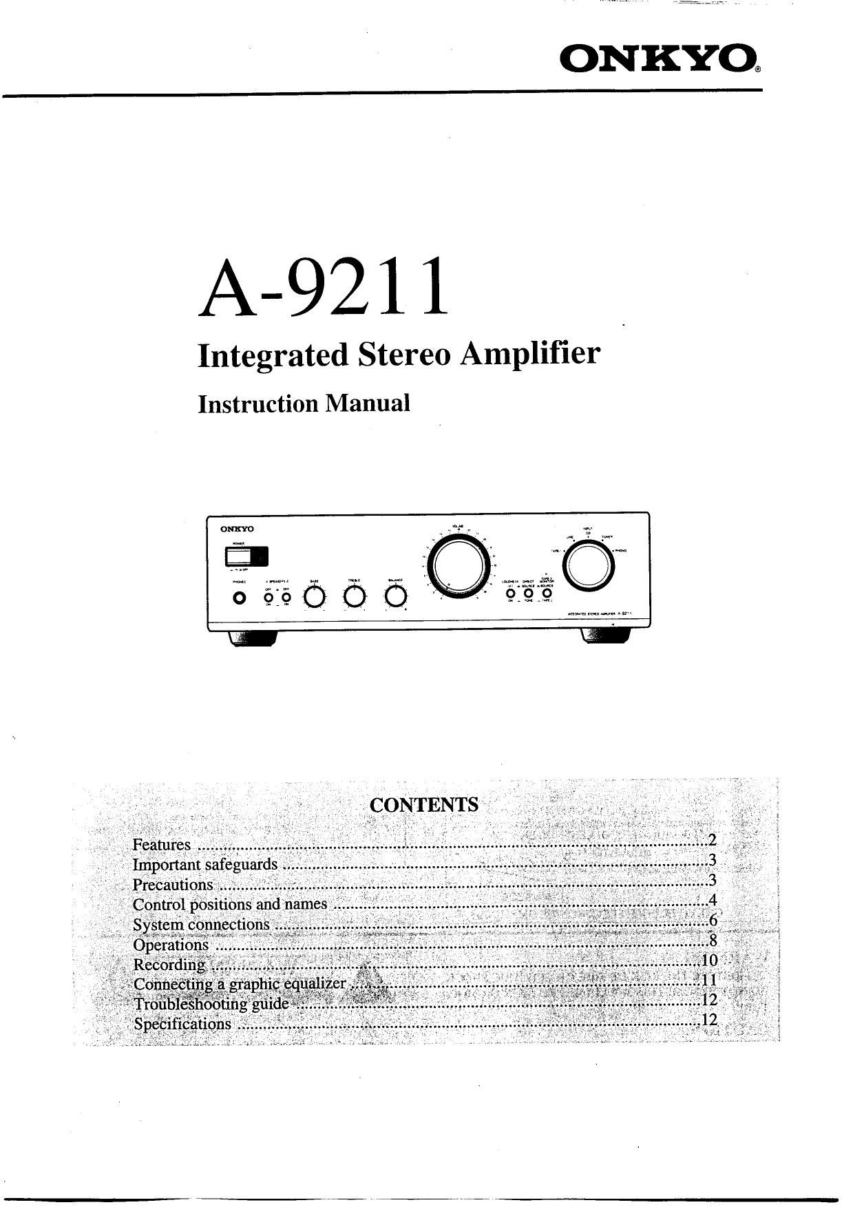 Onkyo A 9211 Owners Manual