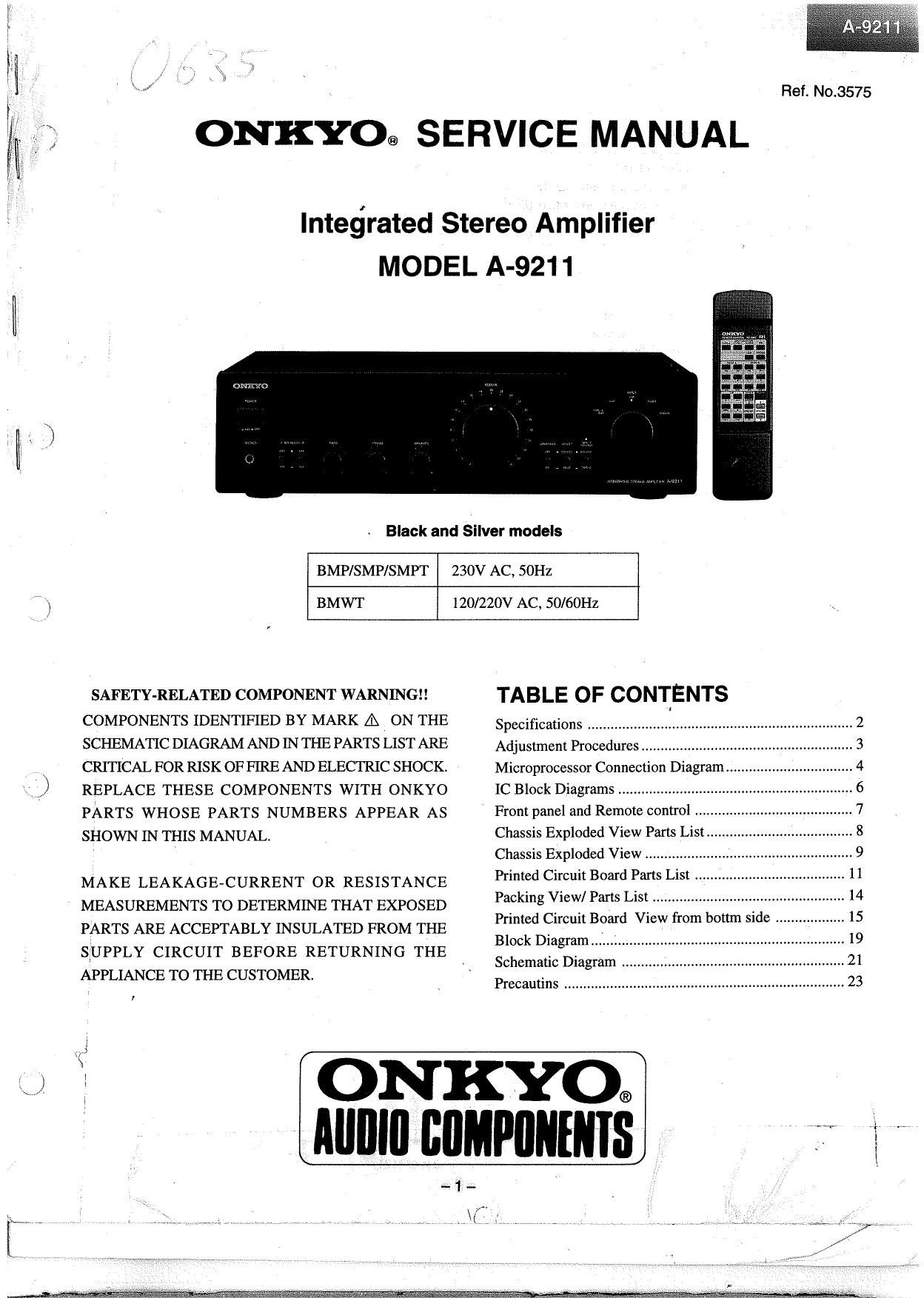 Onkyo A 9211 Service Manual