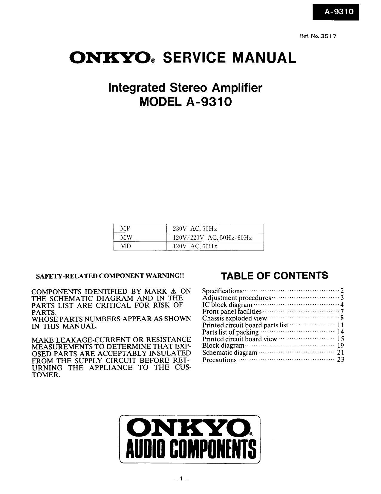 Onkyo A 9310 Service Manual