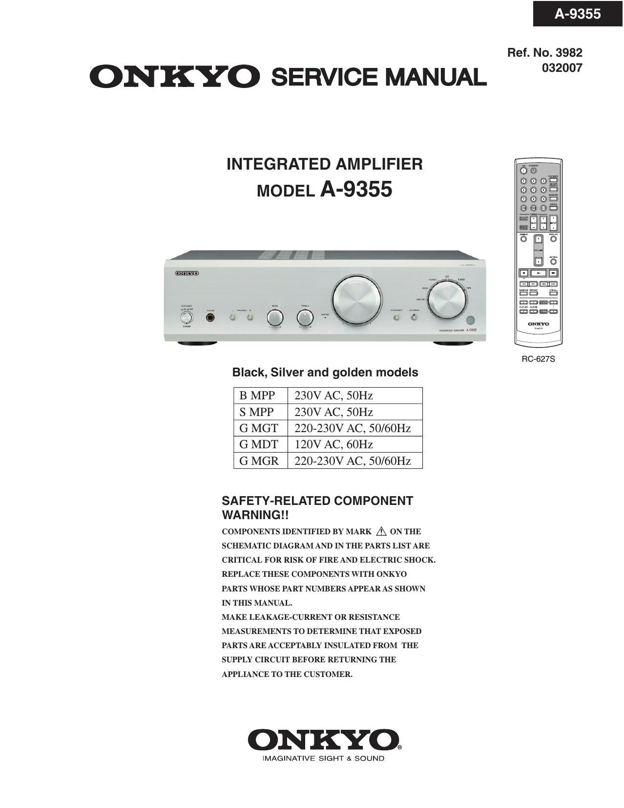 Onkyo A 9355 Service Manual