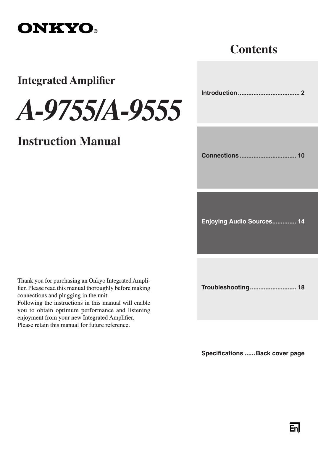 Onkyo A 9755 A 9555 Owners Manual