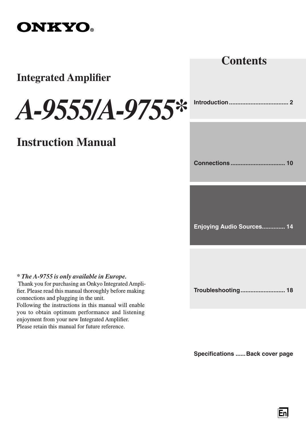 Onkyo A 9755 Owners Manual