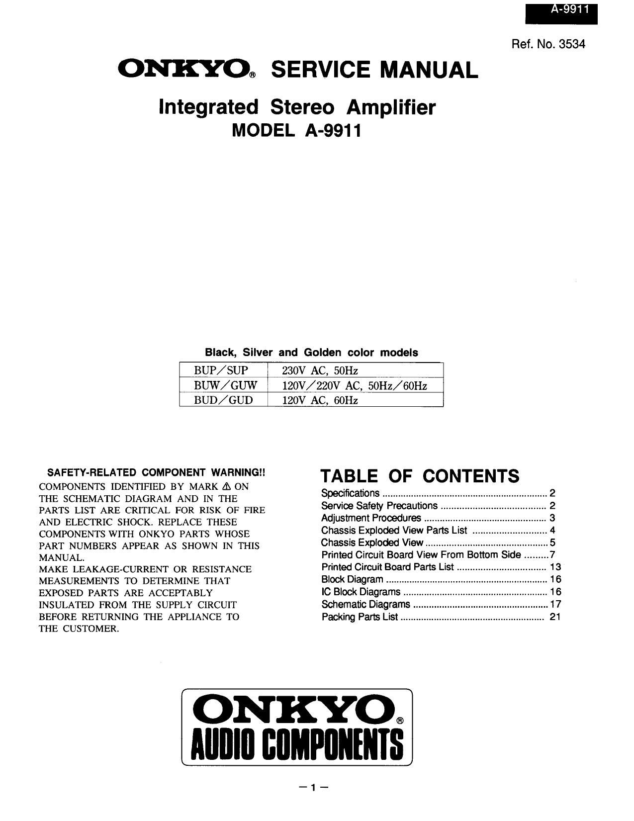 Onkyo A 9911 Service Manual