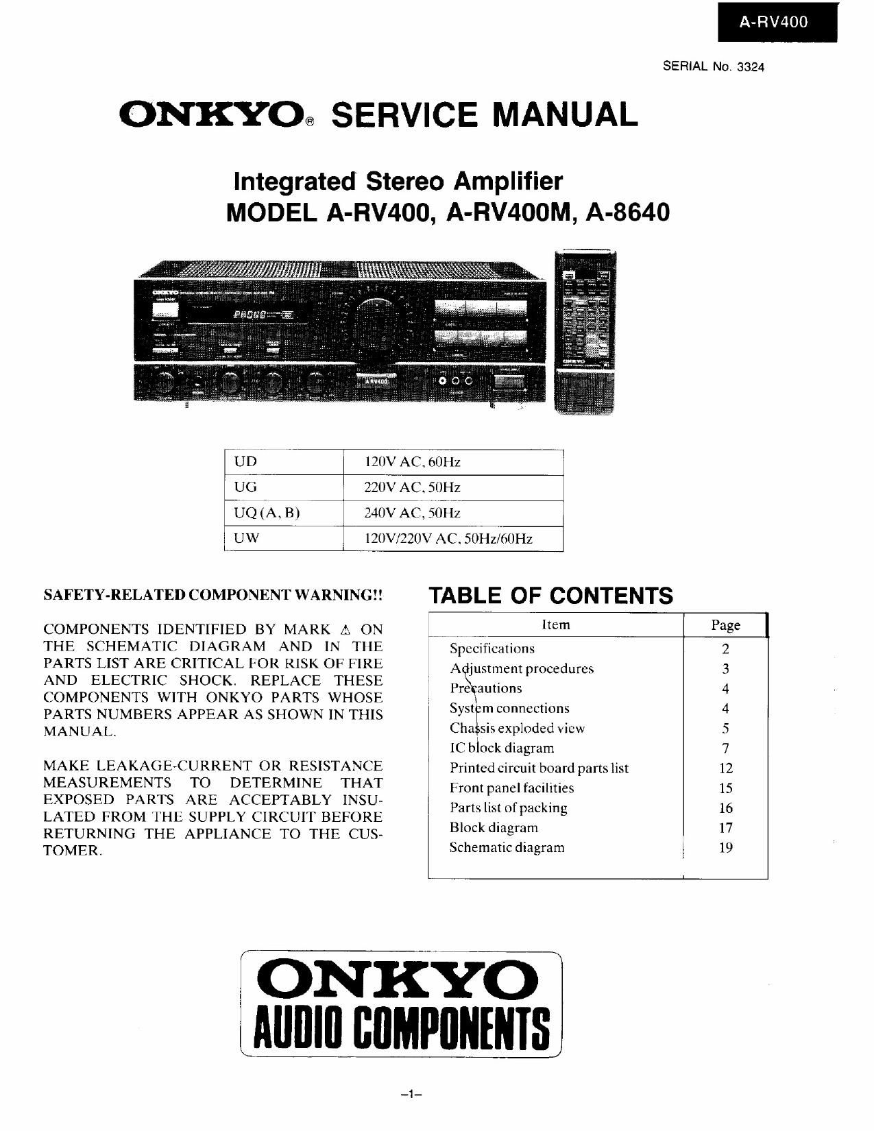 Onkyo ARV 400 Service Manual