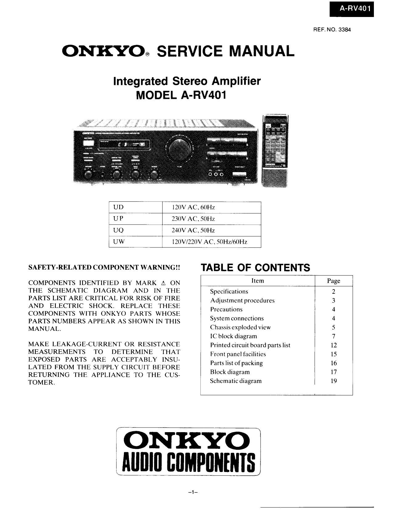 Onkyo ARV 401 Service Manual