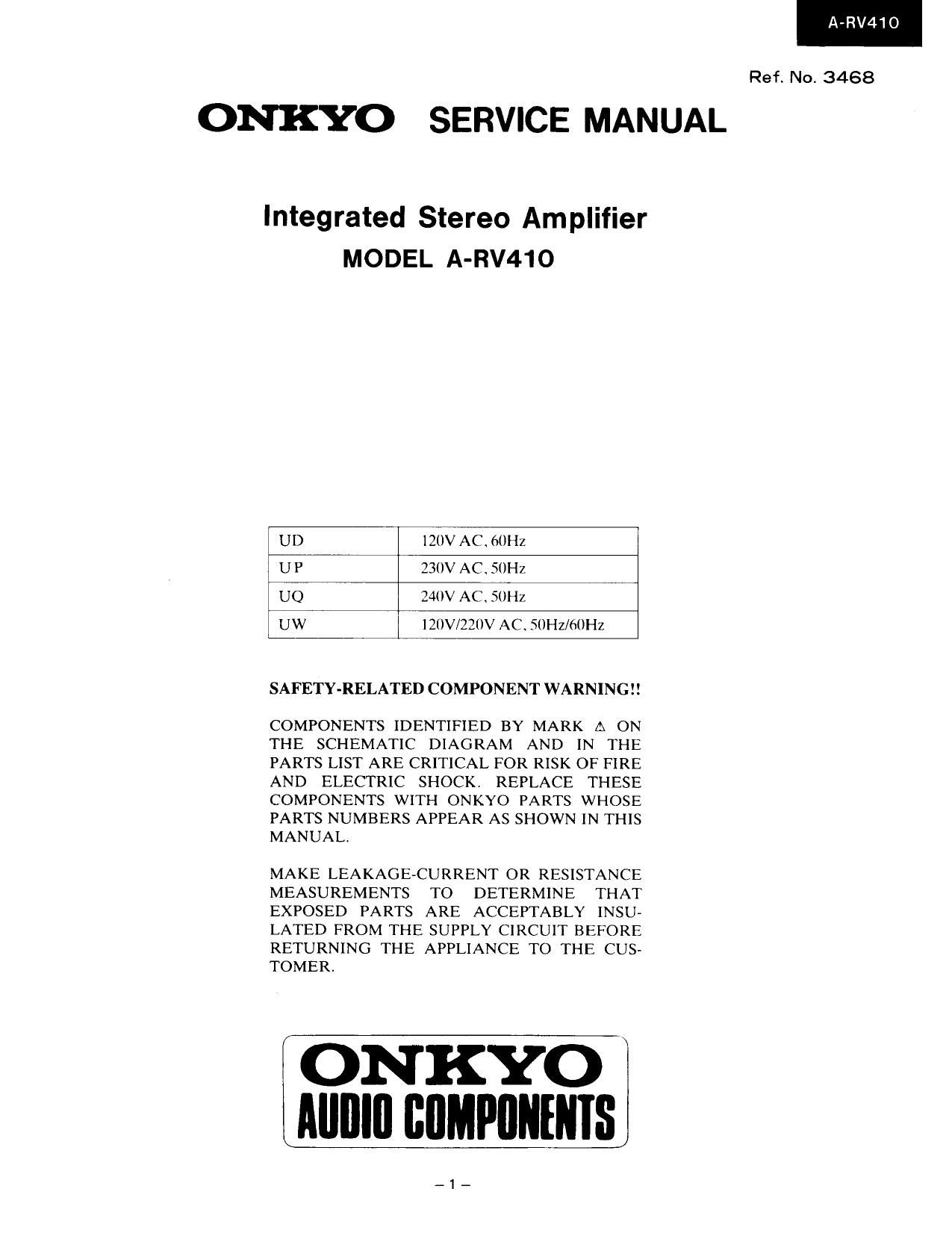 Onkyo ARV 410 Service Manual