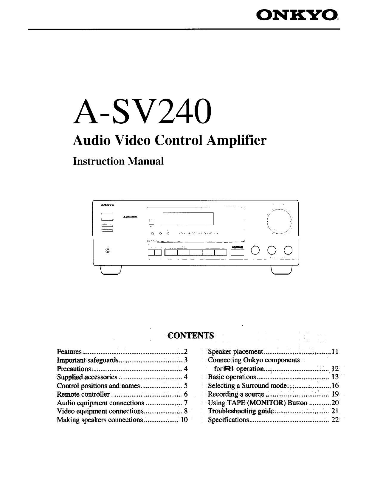 Onkyo ASV 240 Owners Manual