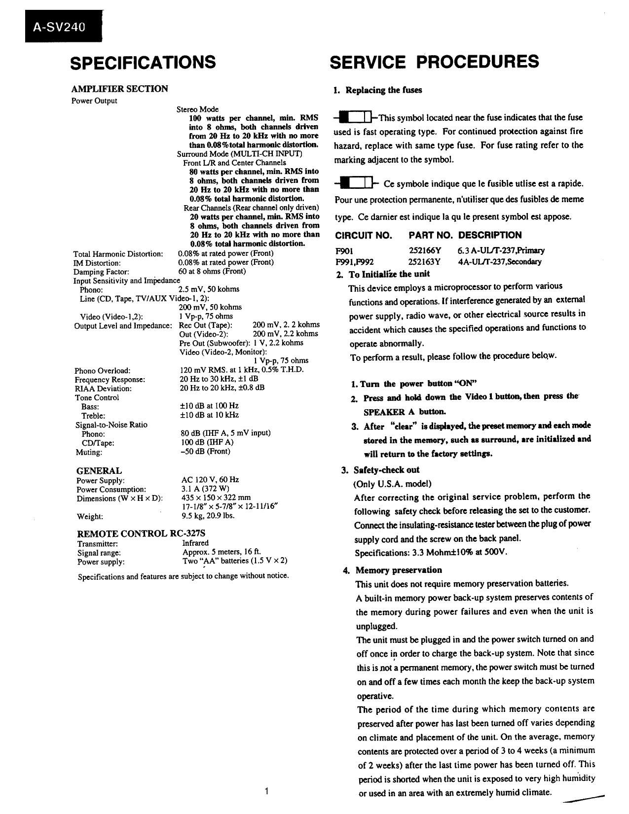 Onkyo ASV 240 Schematic