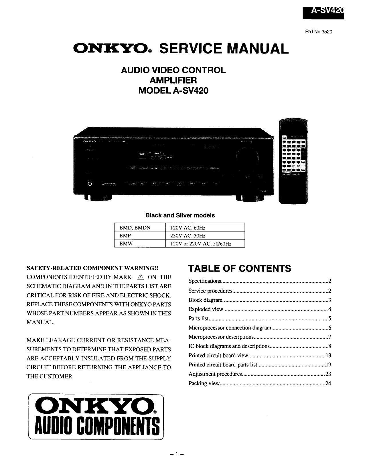 Onkyo ASV 420 Service Manual