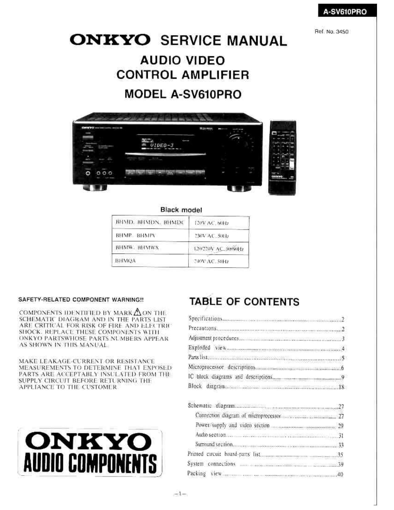 Onkyo ASV 610 PRO Service Manual