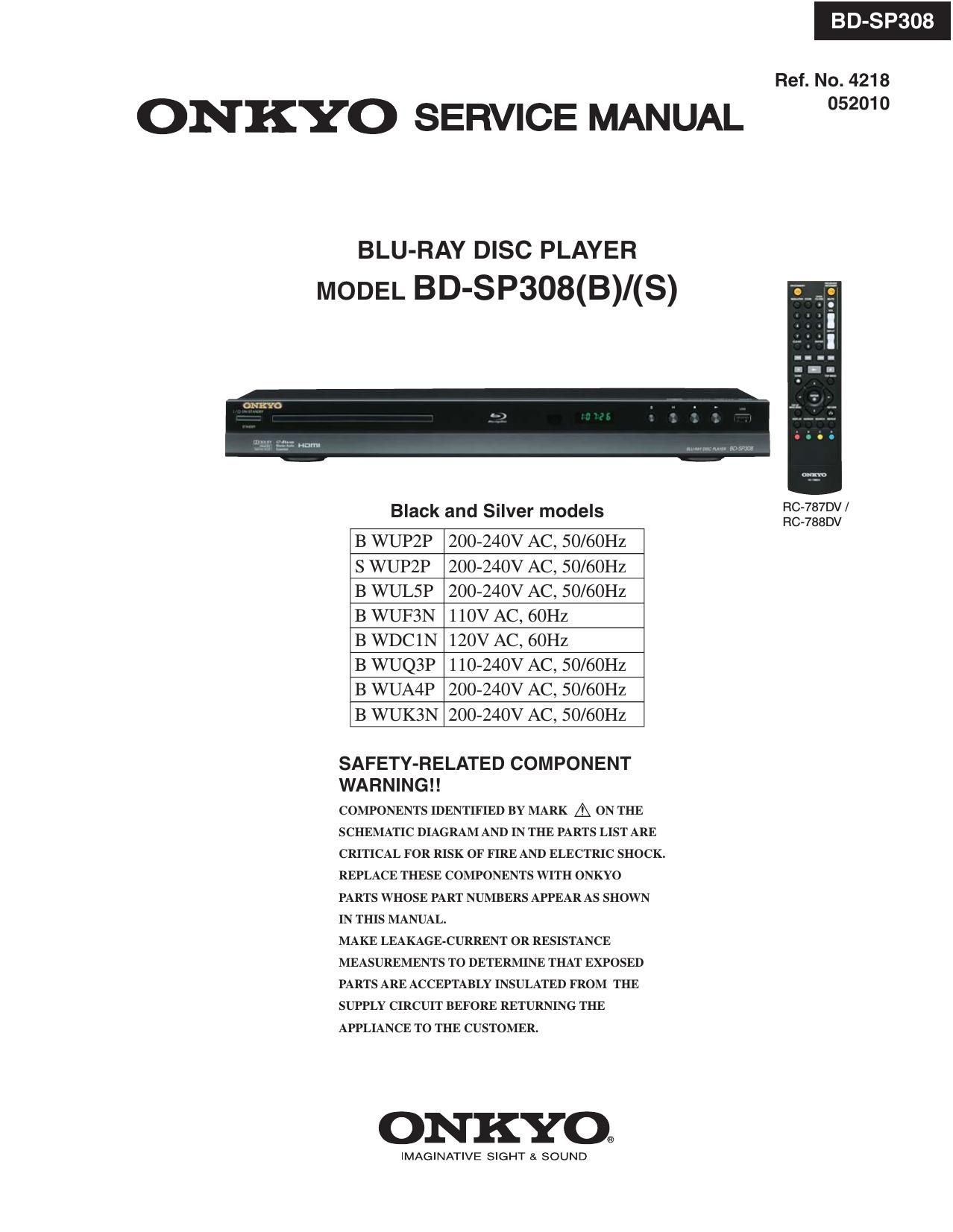 Onkyo BDSP 308 BS Service Manual