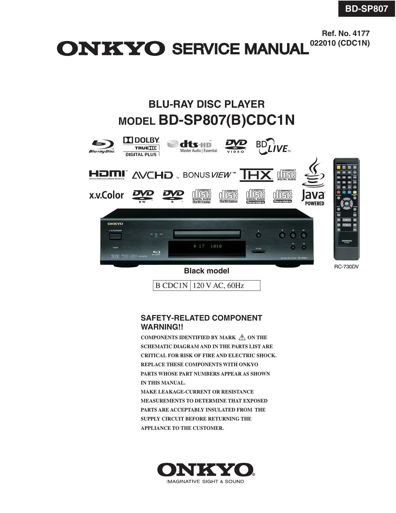 Onkyo BDSP 807 B Service Manual