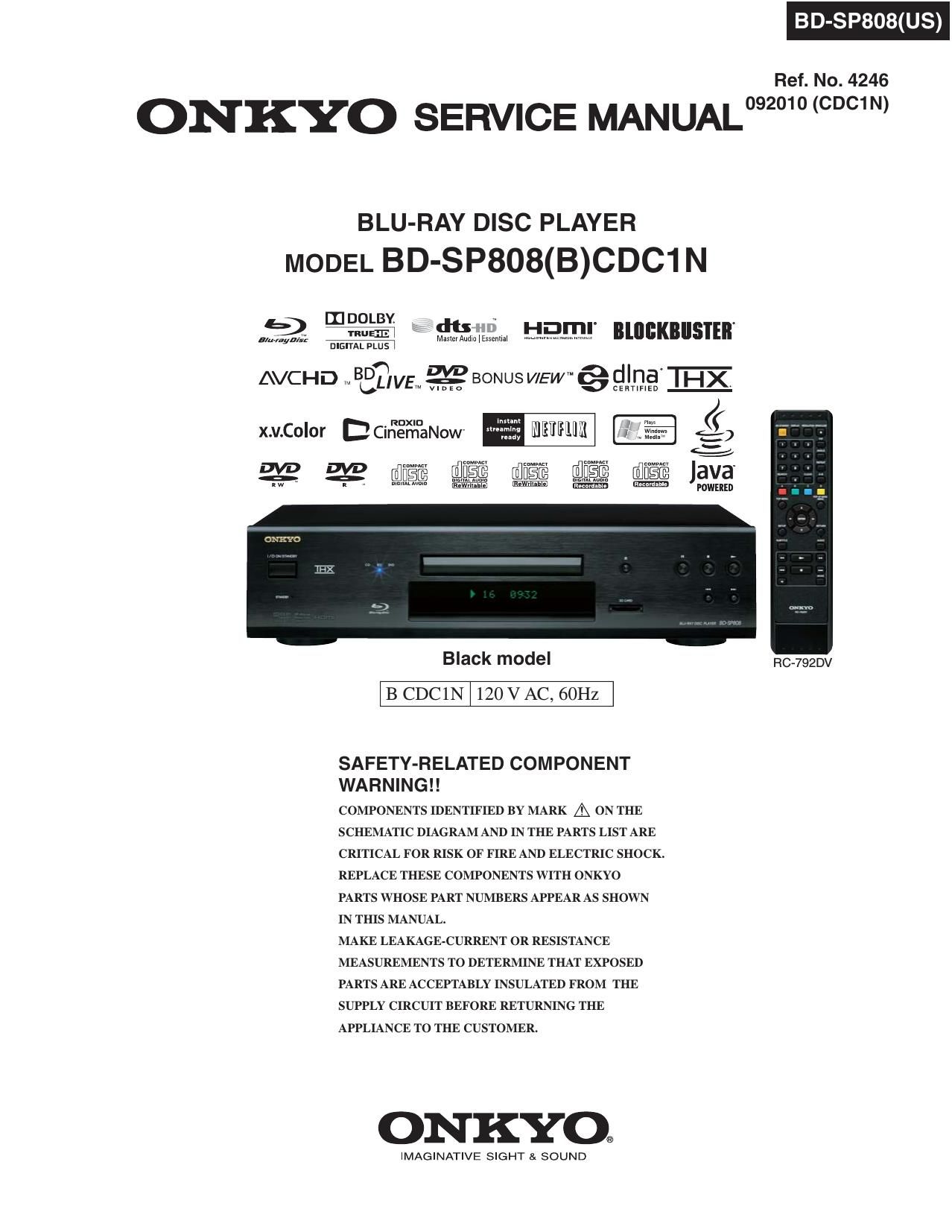 Onkyo BDSP 808 B Service Manual