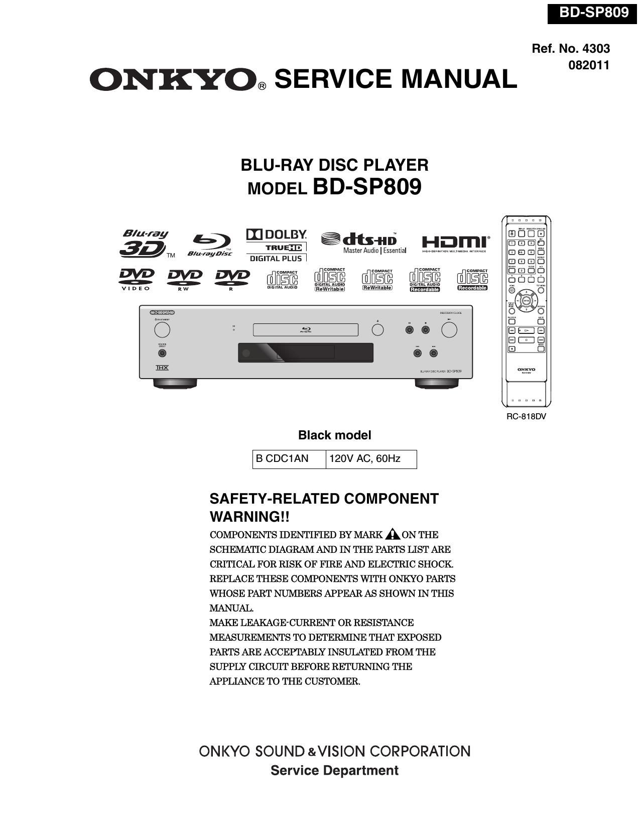 Onkyo BDSP 809 Service Manual