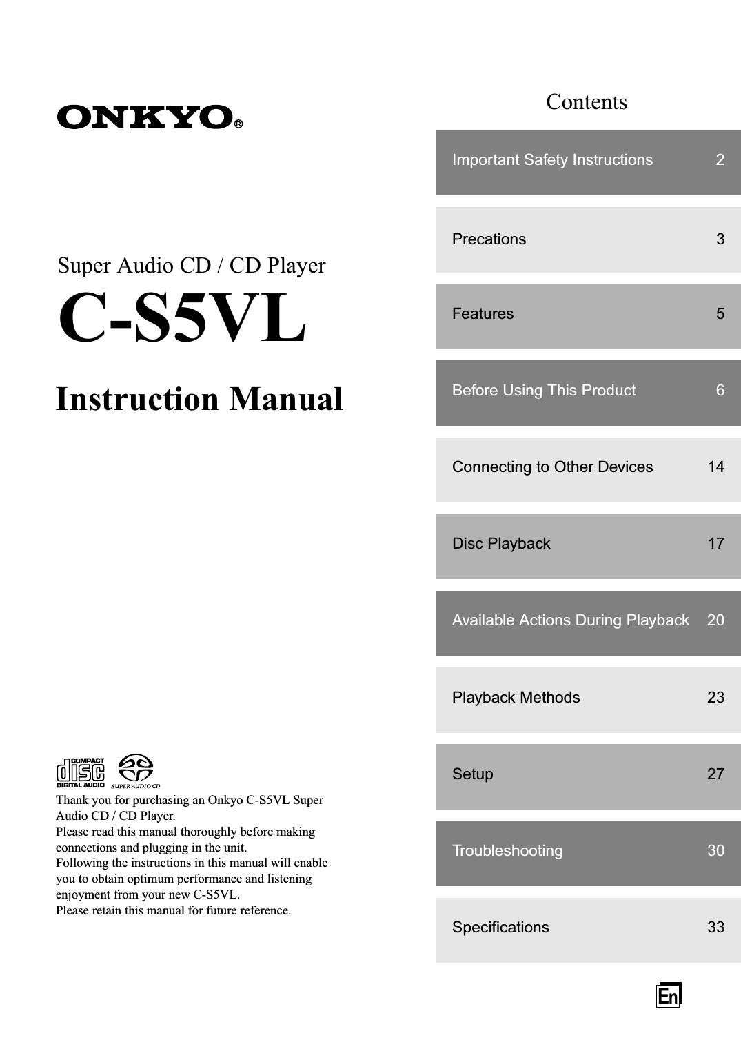 Onkyo C S5 VL Owners Manual