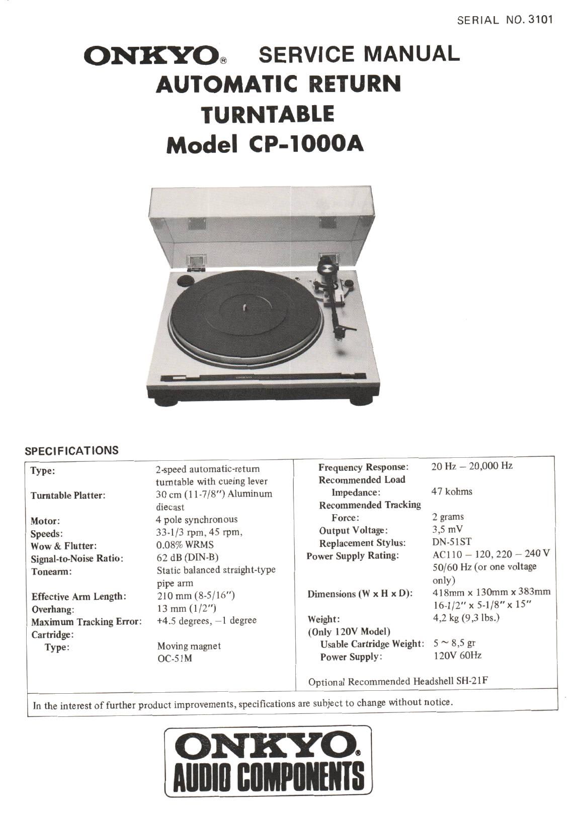 Onkyo CP 1000 A Service Manual