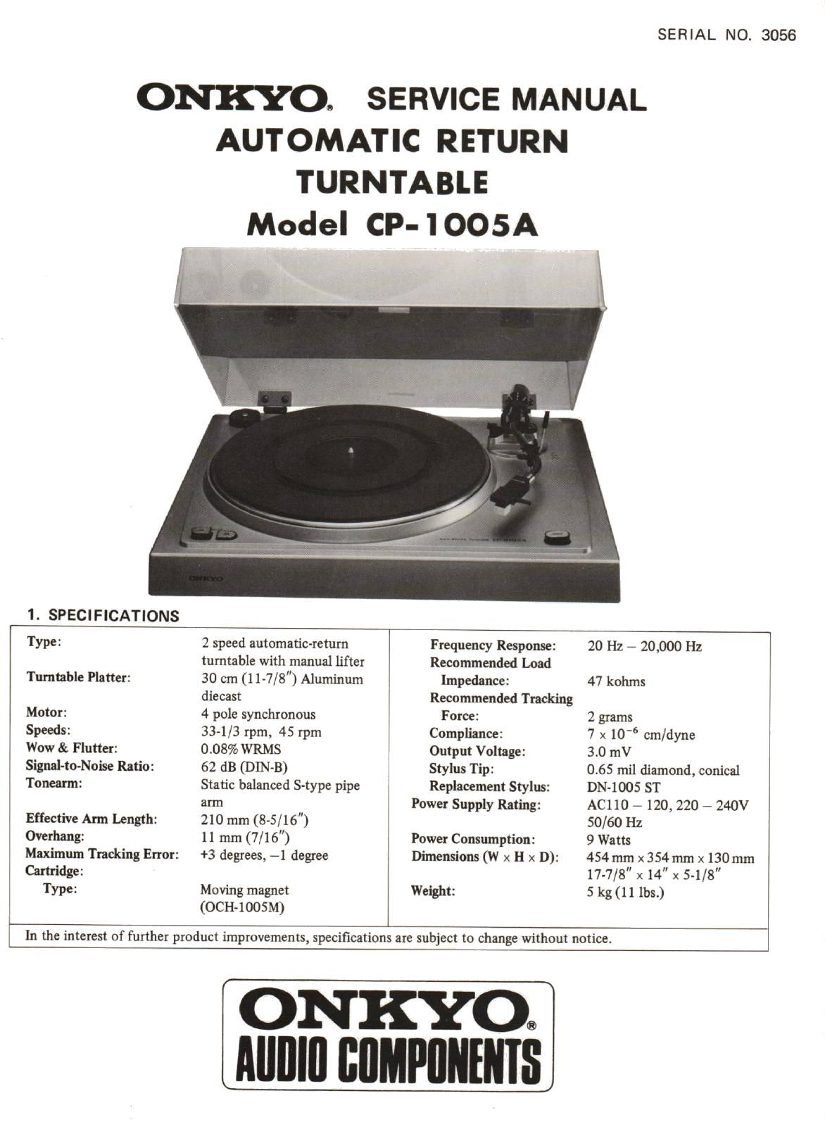 Onkyo CP 1005 A Service Manual