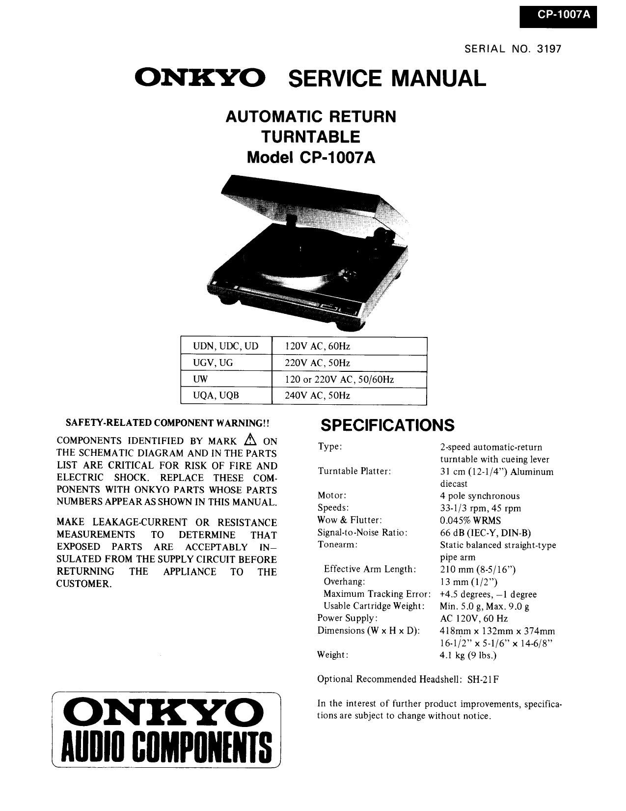 Onkyo CP 1007 A Service Manual