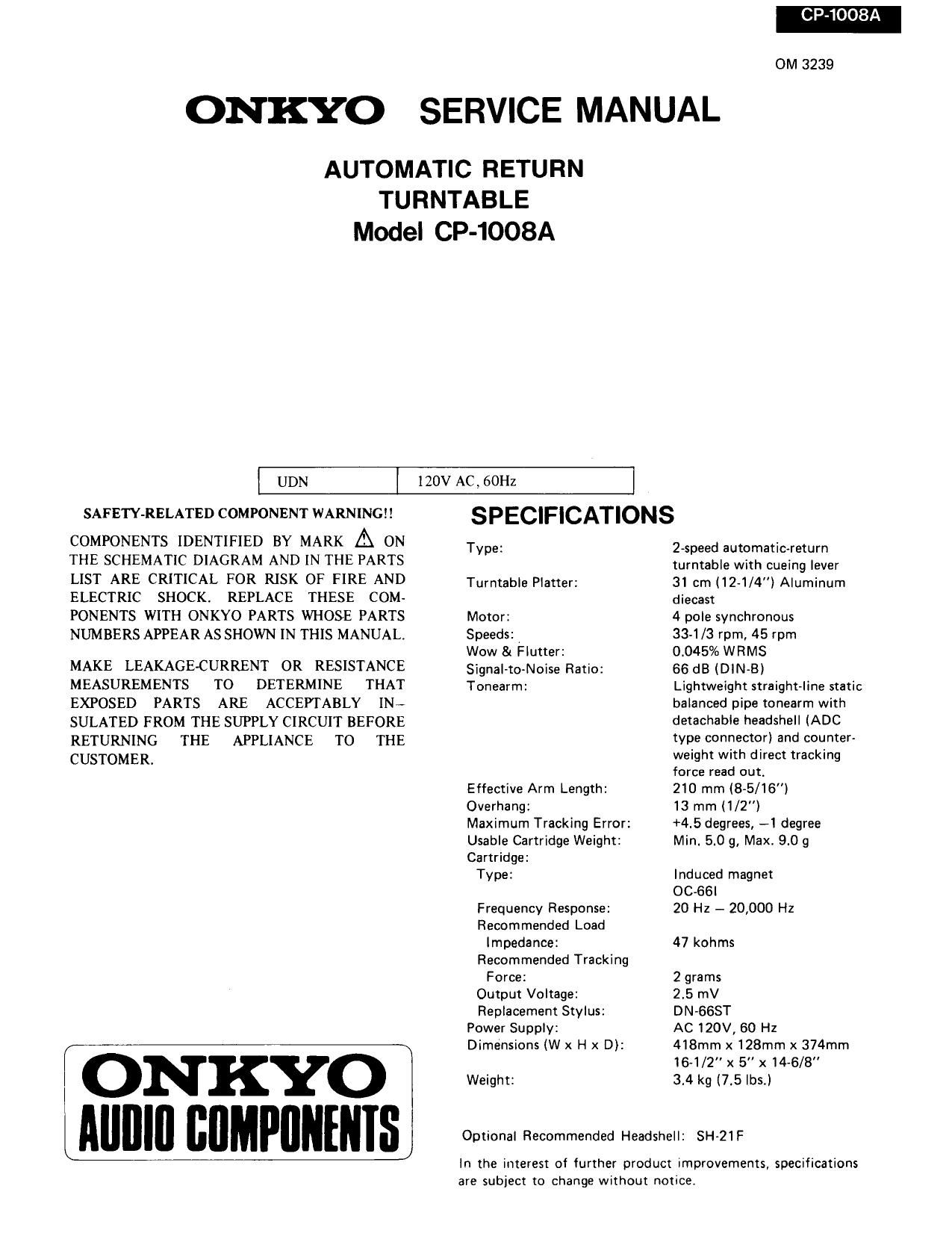 Onkyo CP 1008 A Service Manual