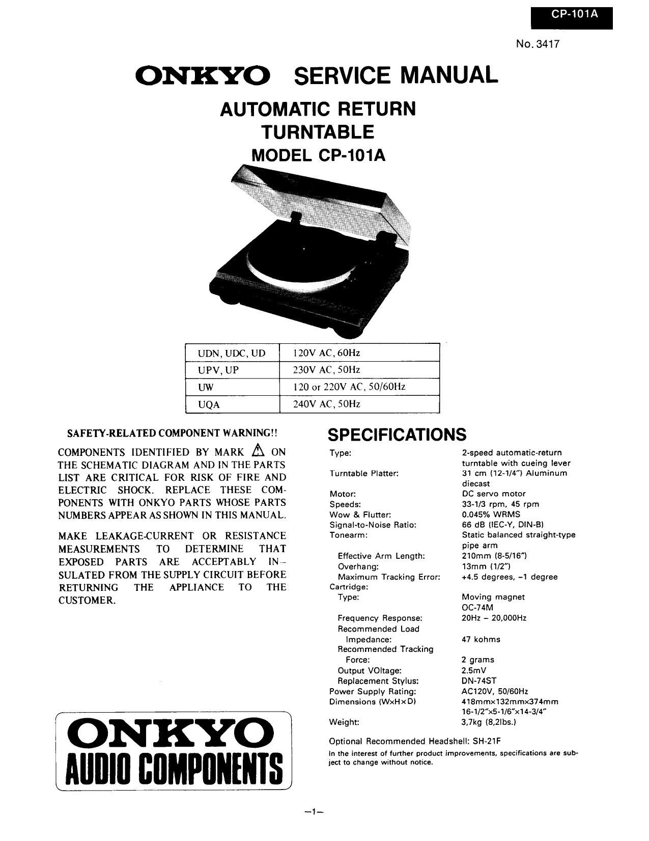 Onkyo CP 101 A Service Manual