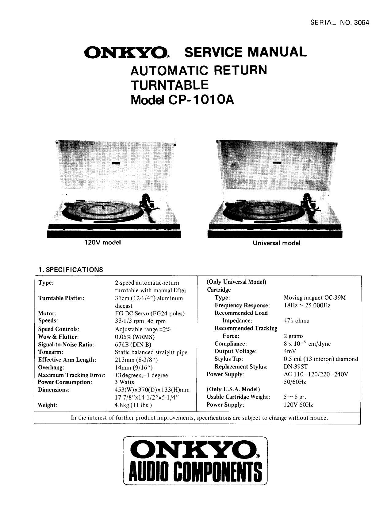 Onkyo CP 1010 A Service Manual