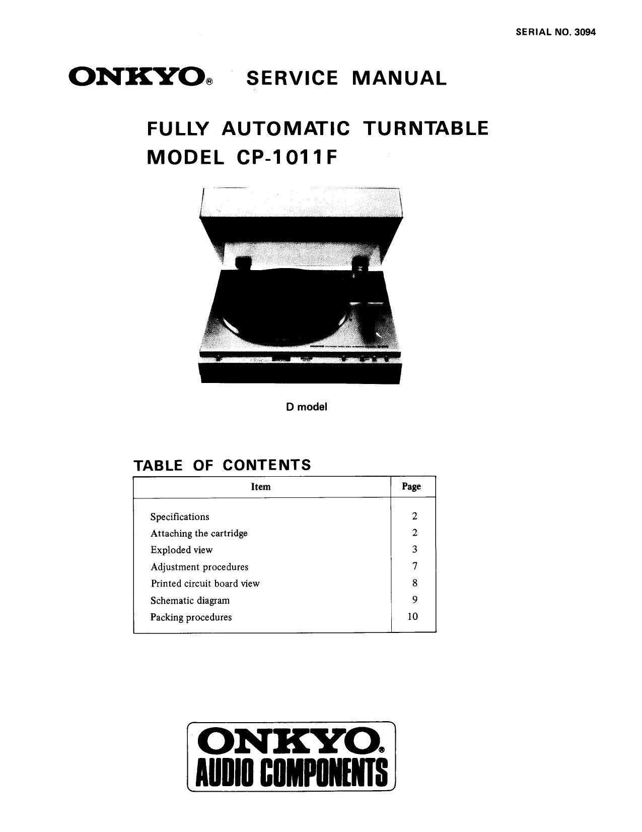 Onkyo CP 1011 F Service Manual