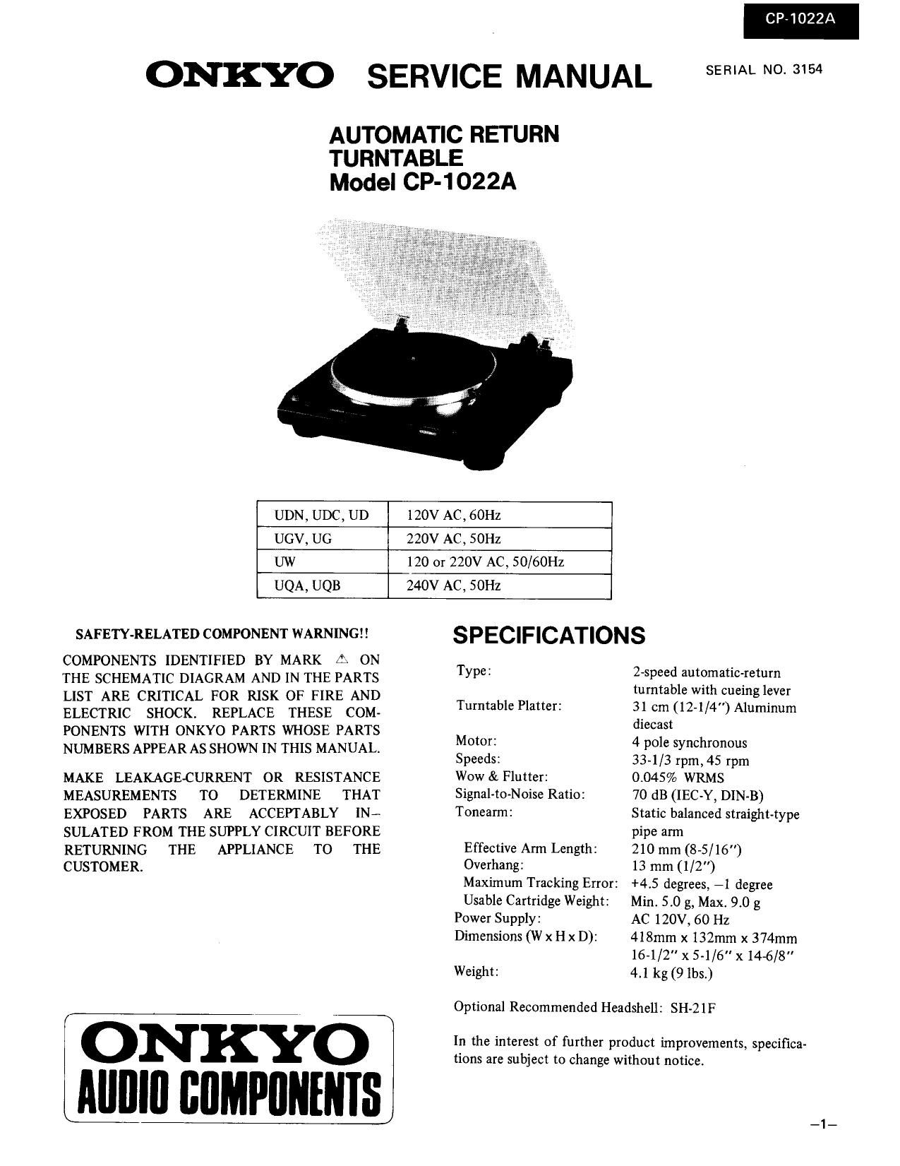 Onkyo CP 1022 A Service Manual