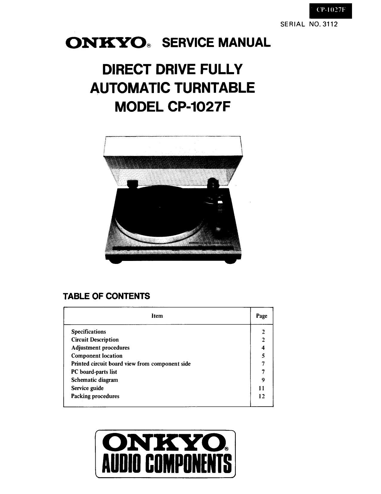 Onkyo CP 1027 F Service Manual