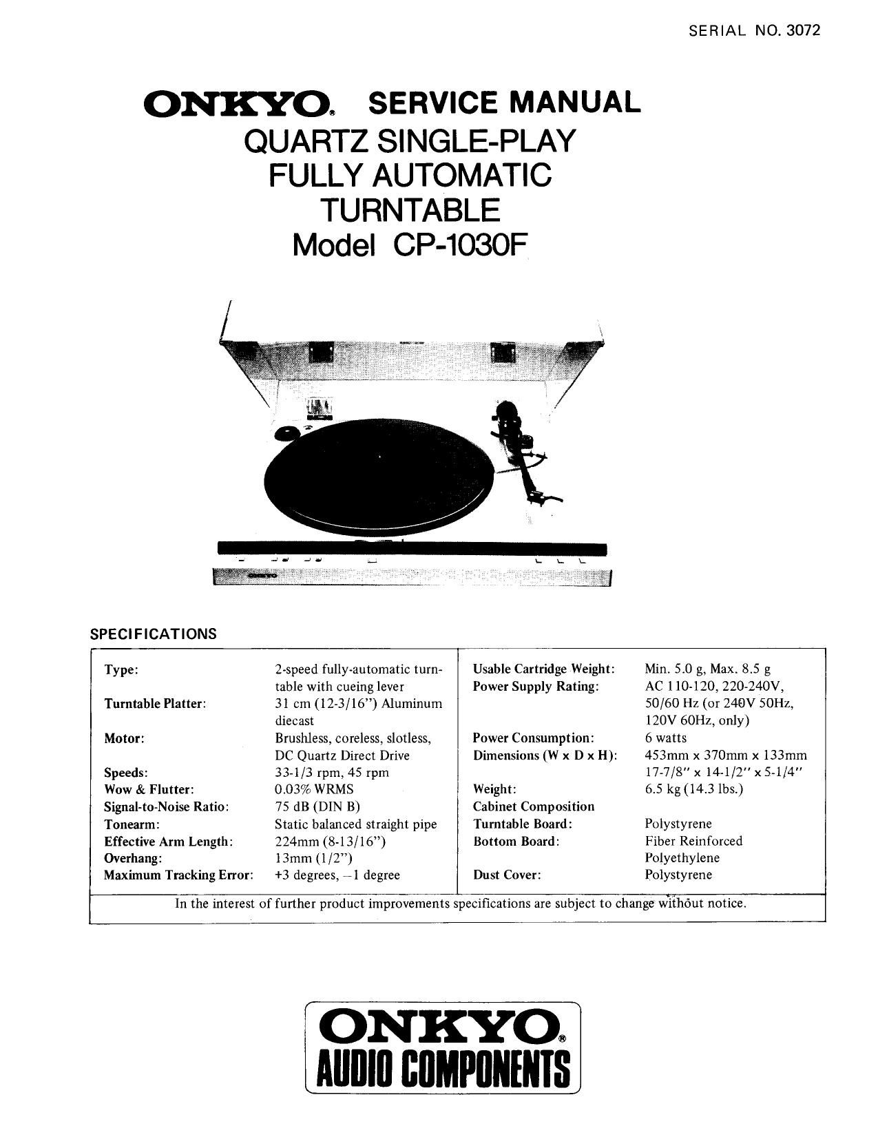 Onkyo CP 1030 F Service Manual