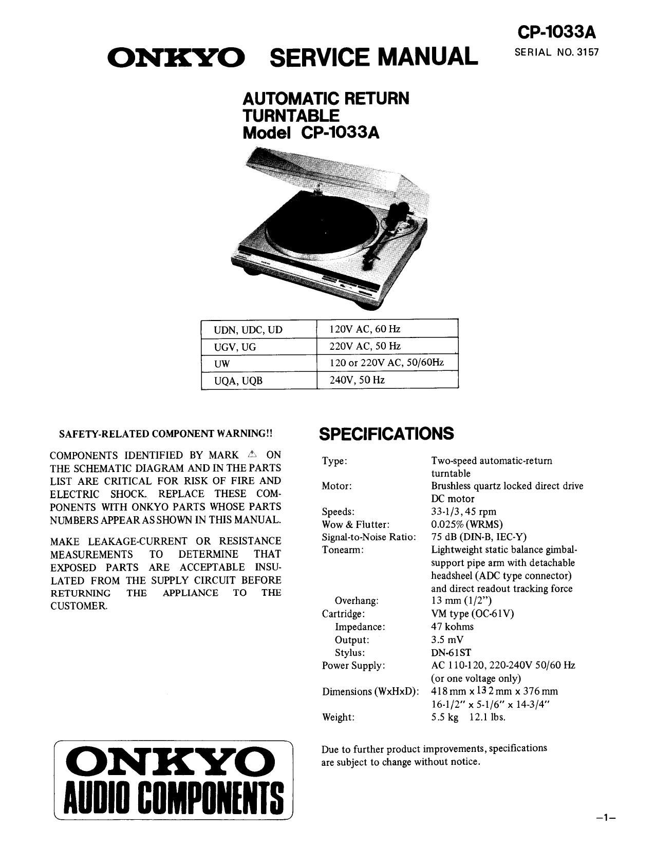 Onkyo CP 1033 A Service Manual