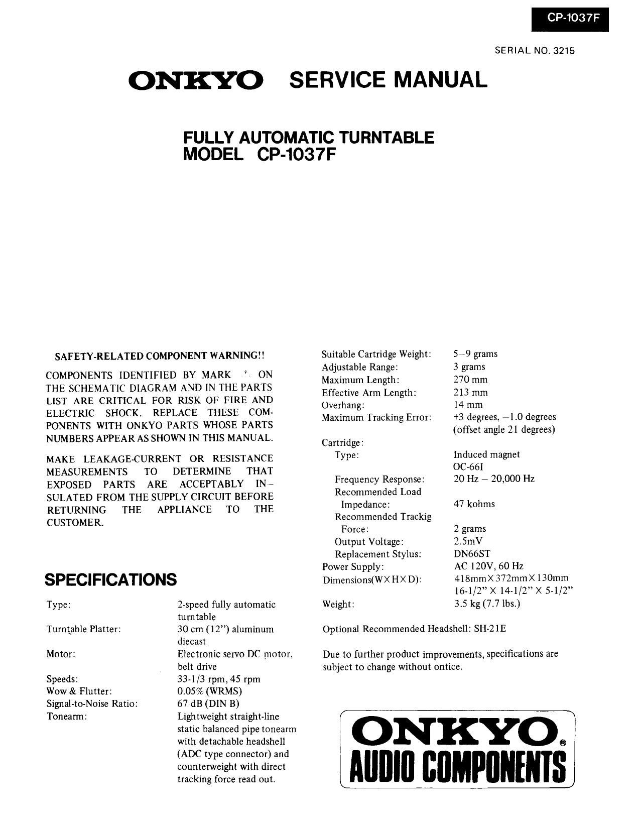 Onkyo CP 1037 F Service Manual