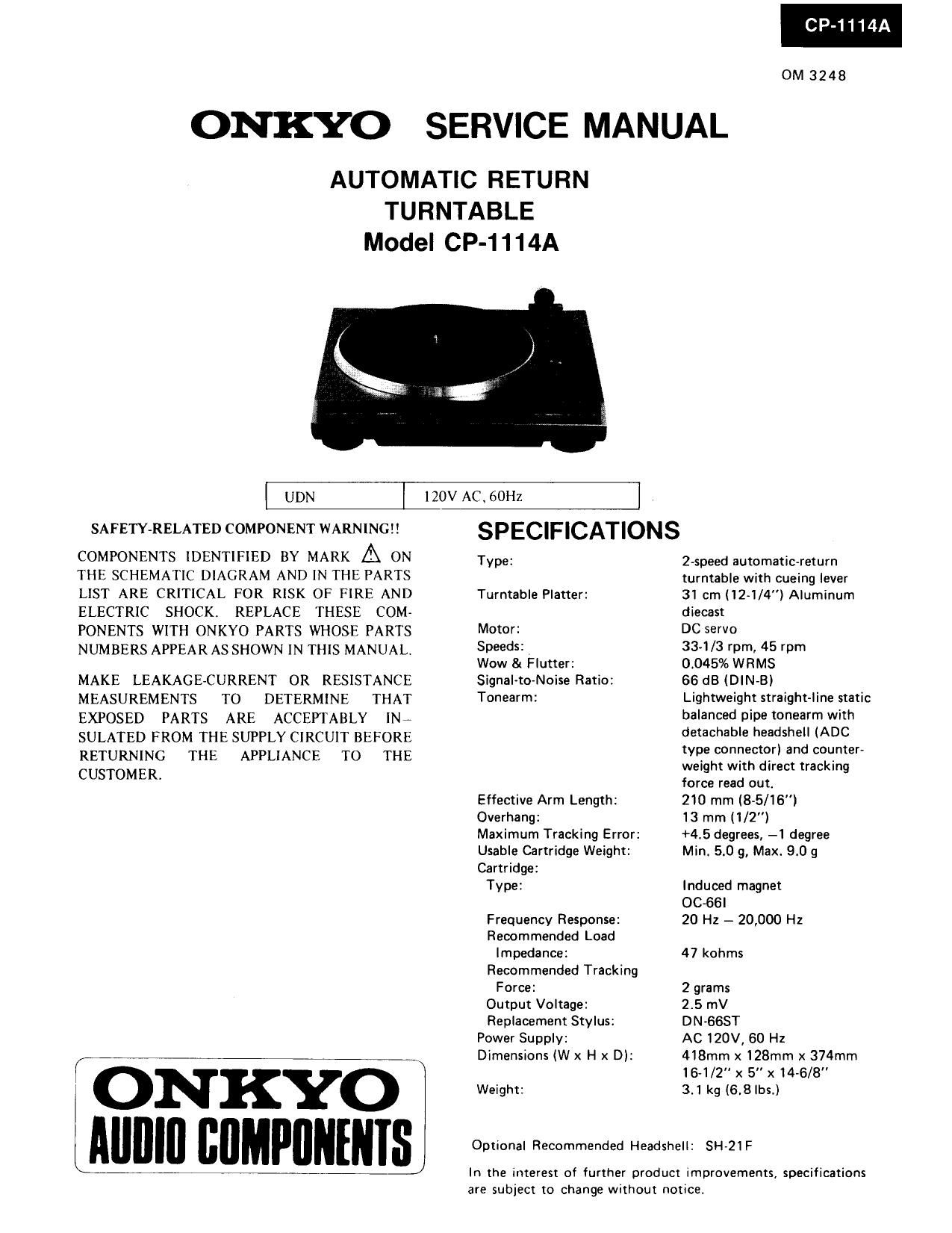 Onkyo CP 1114 A Service Manual