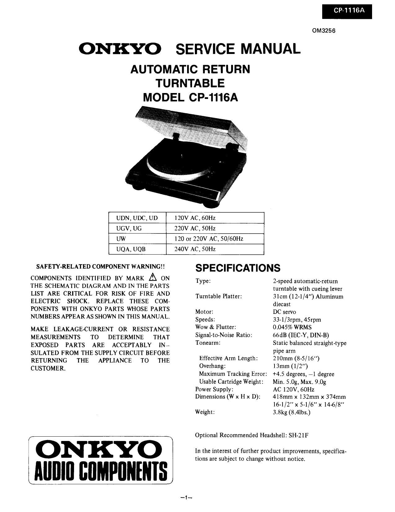 Onkyo CP 1116 A Service Manual