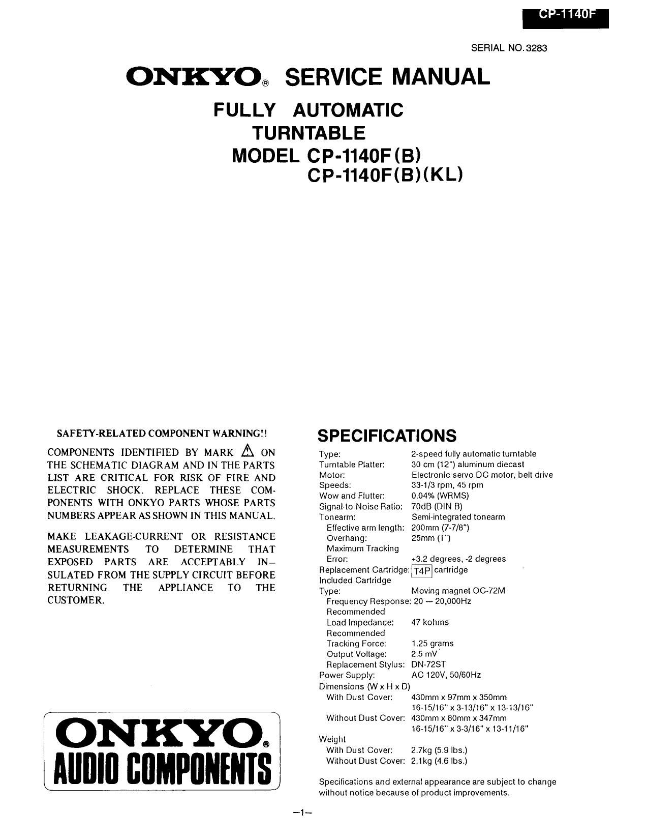 Onkyo CP 1140 F Service Manual