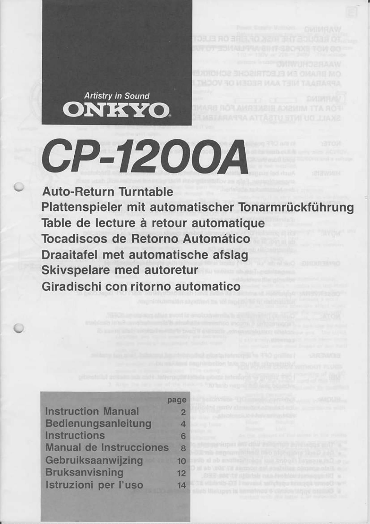 Onkyo CP 1200 A Owners Manual