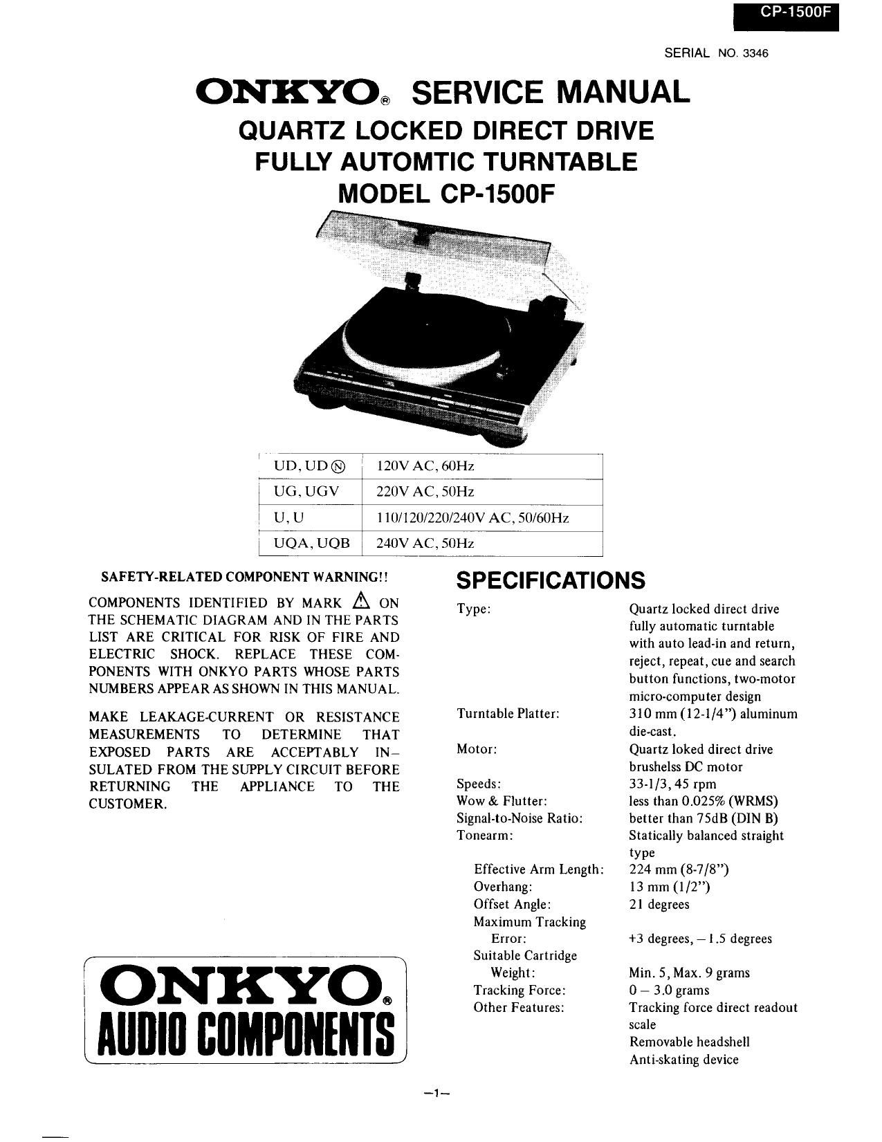 Onkyo CP 1500 F Service Manual