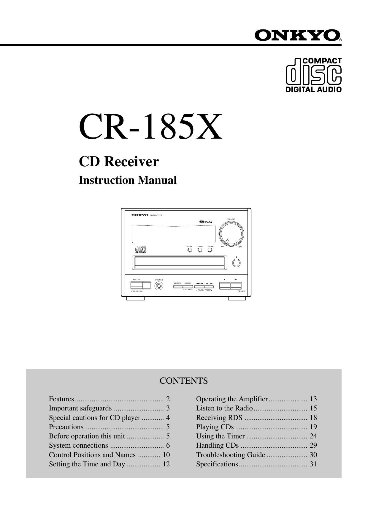 Onkyo CR 185 X Owners Manual