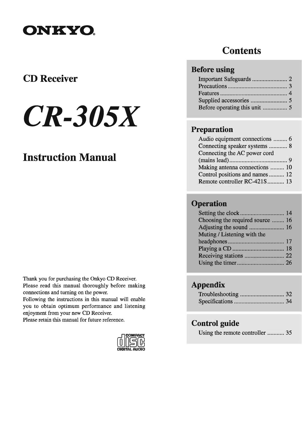 Onkyo CR 305 X Owners Manual