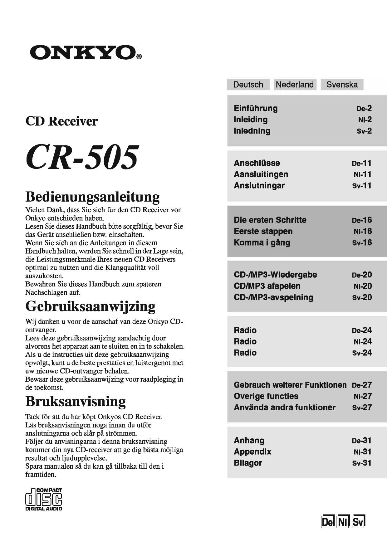 Onkyo CR 505 Owners Manual