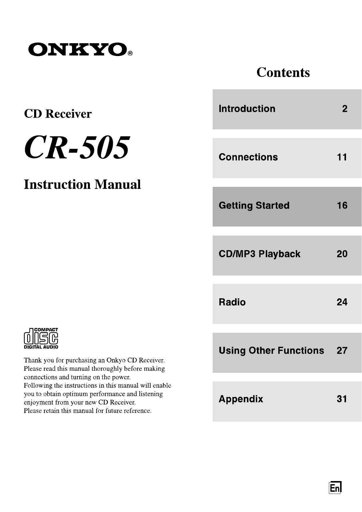 Onkyo CR 505 Owners Manual 1