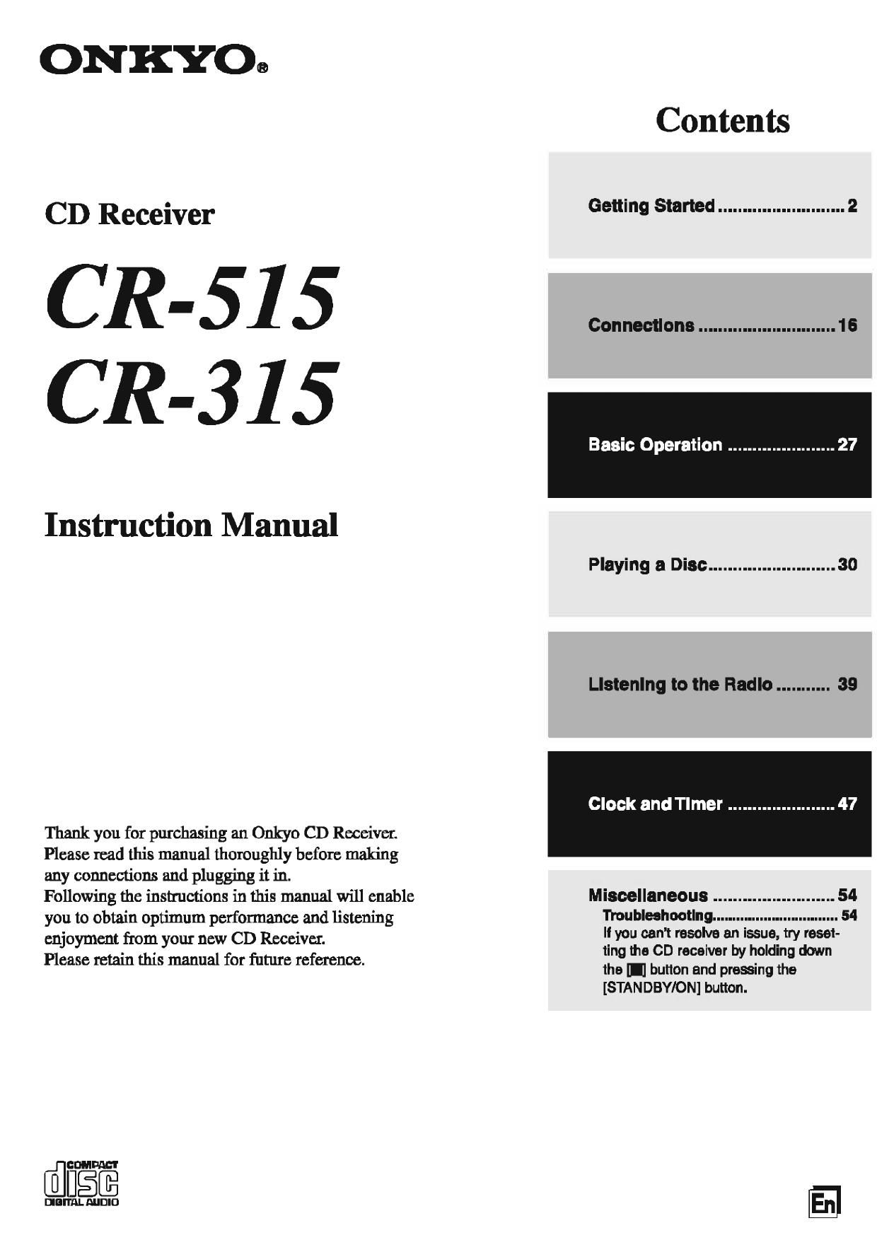 Onkyo CR 515 CR 315 Owners Manual