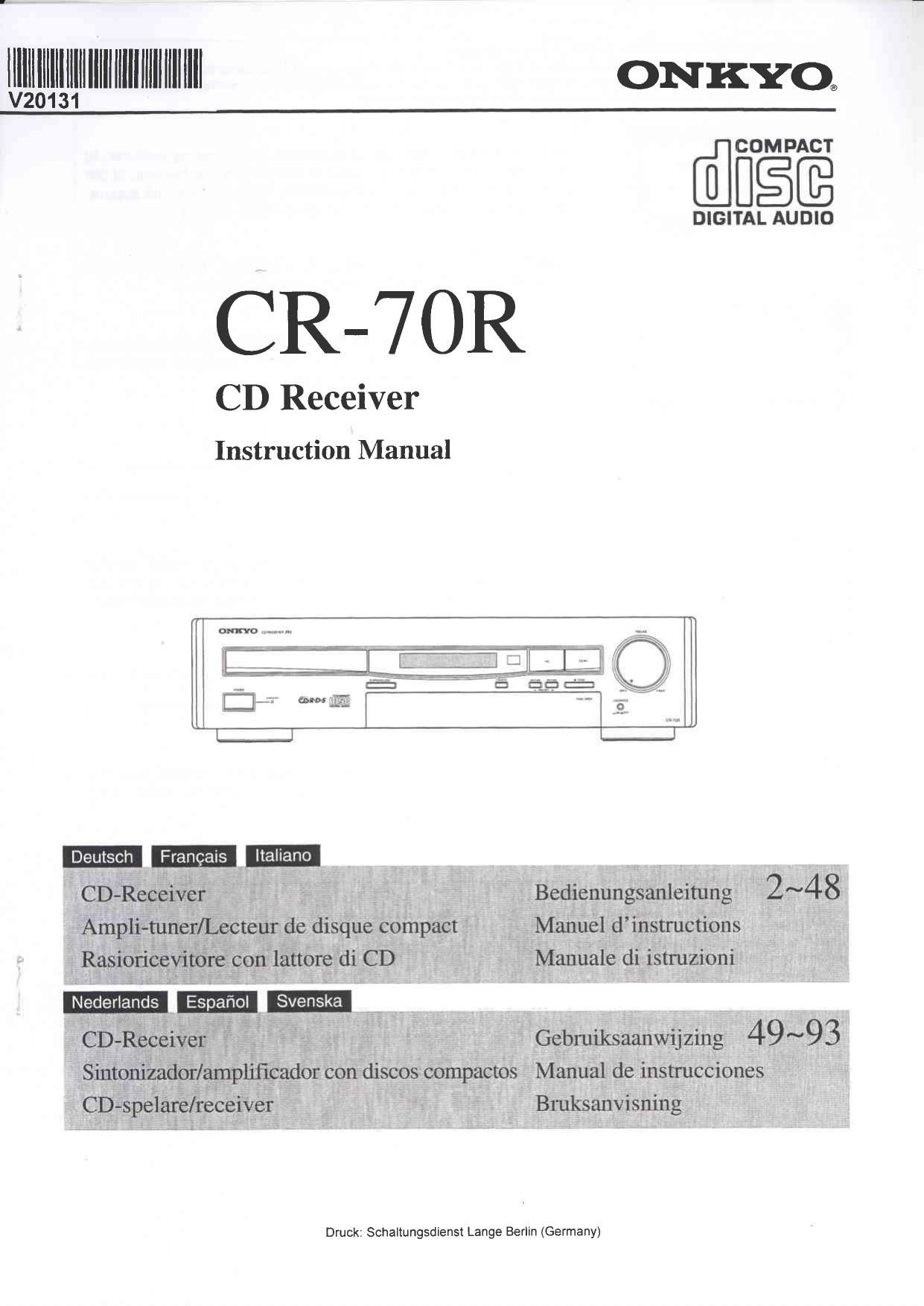 Onkyo CR 70 R Owners Manual