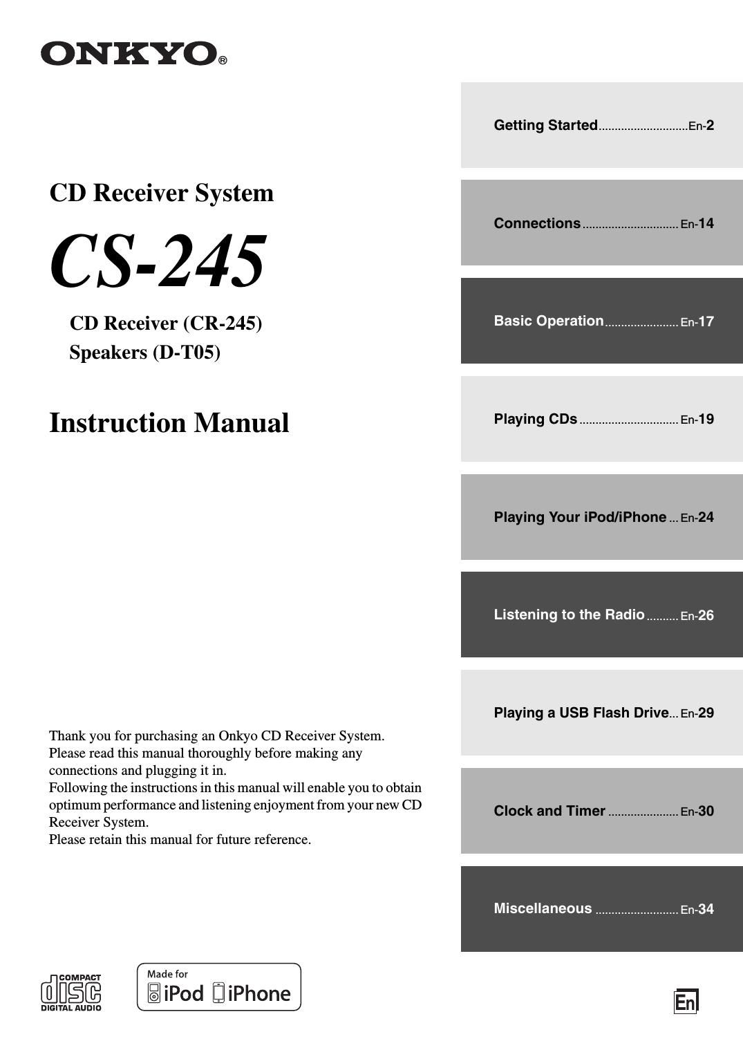 Onkyo CS 245 Owners Manual