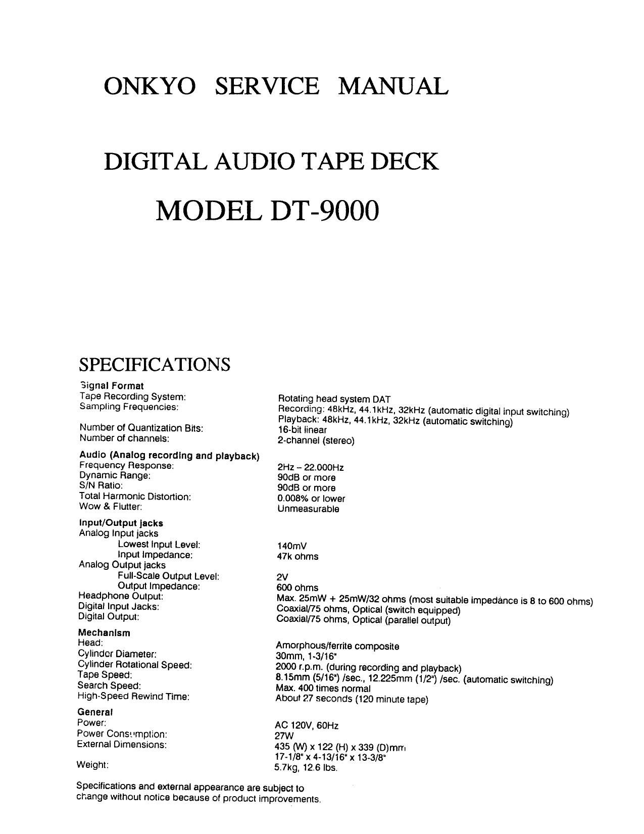 Onkyo DT 9000 Service Manual