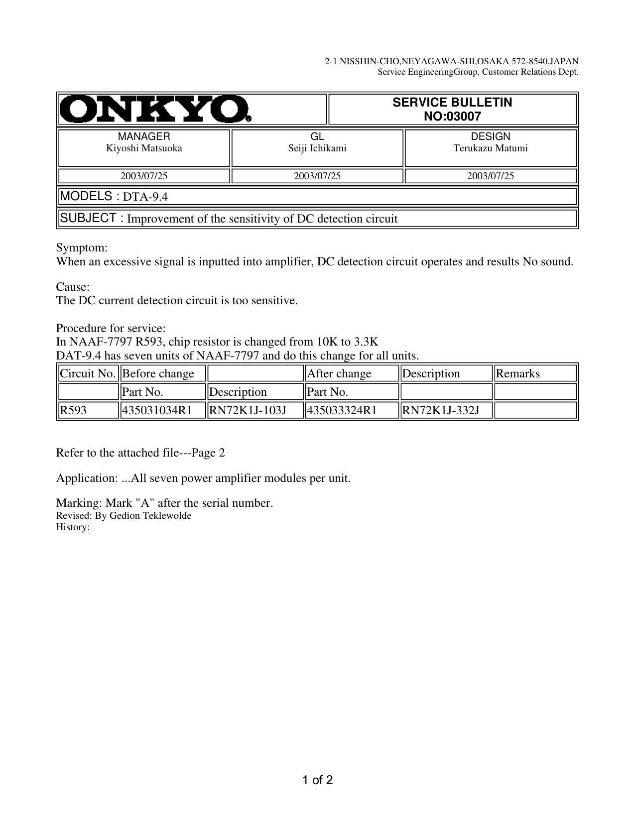 Onkyo DTA 9.4 Service Manual