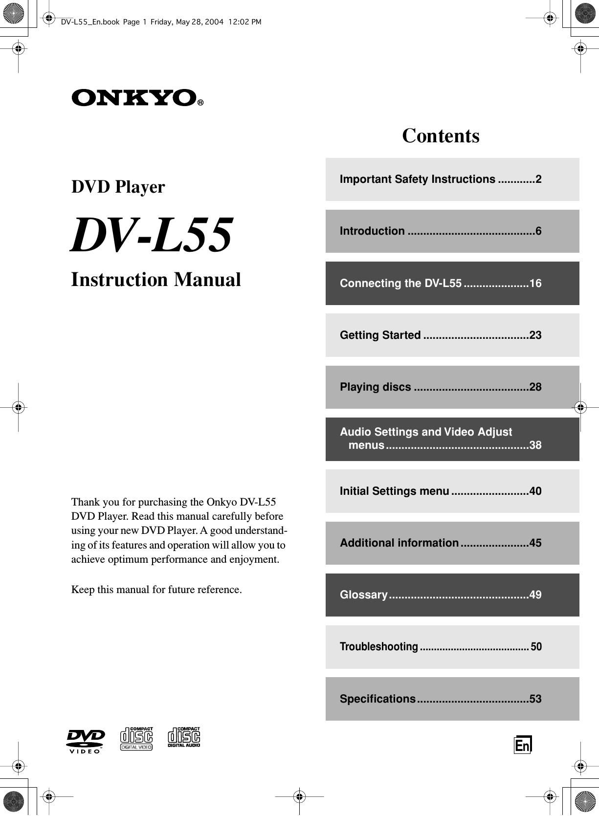 Onkyo DV 155 Owners Manual