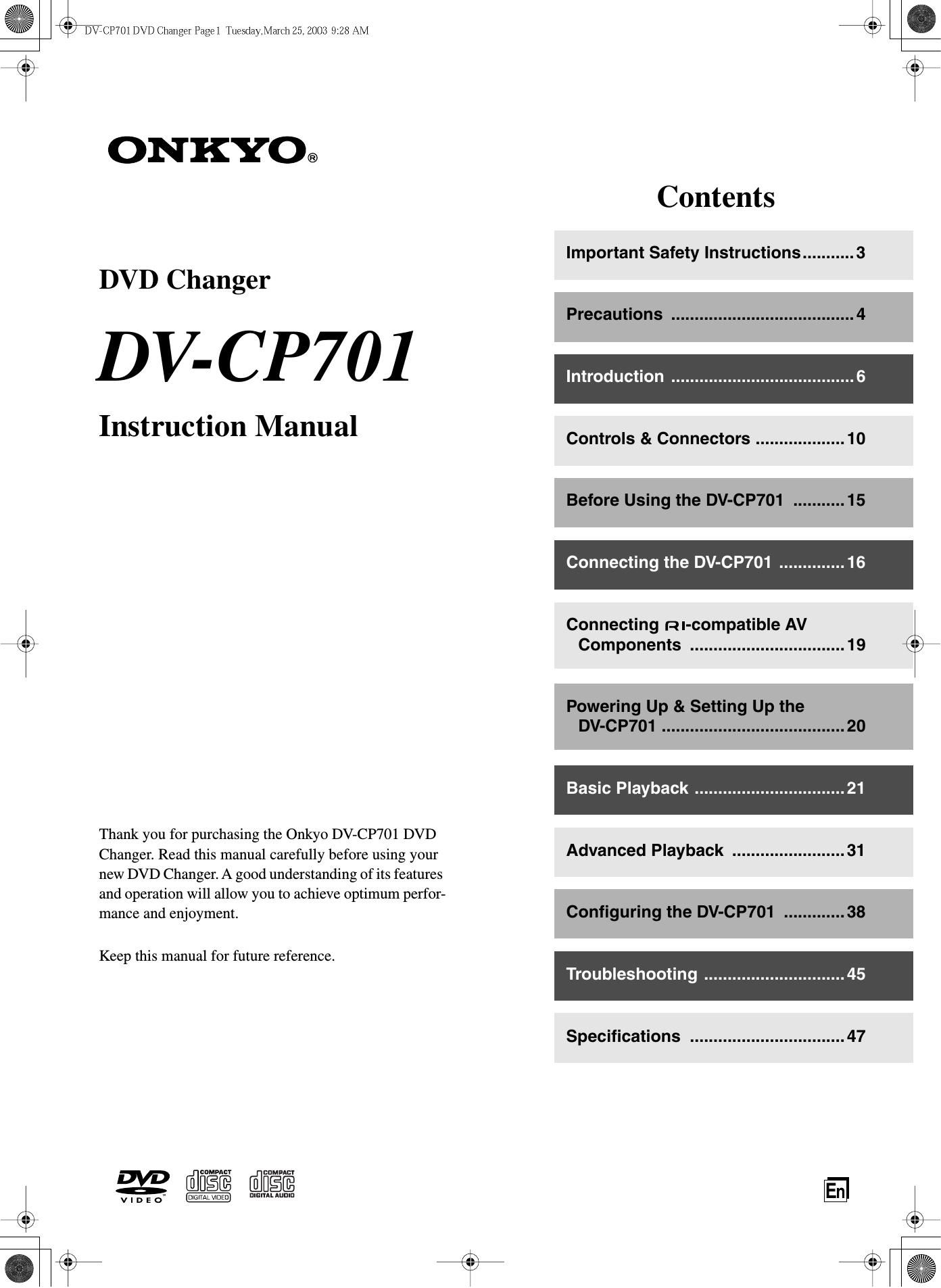 Onkyo DVCP 701 Owners Manual