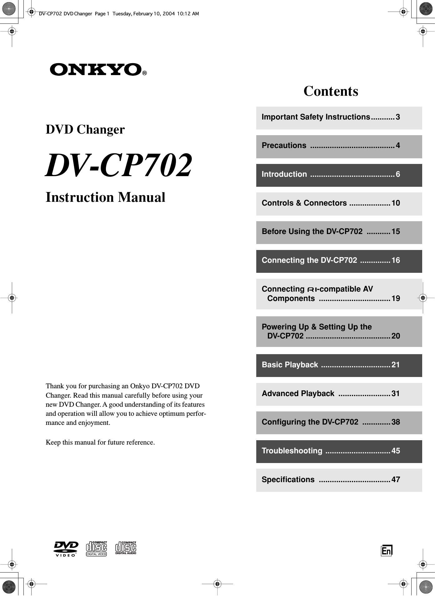 Onkyo DVCP 702 Owners Manual